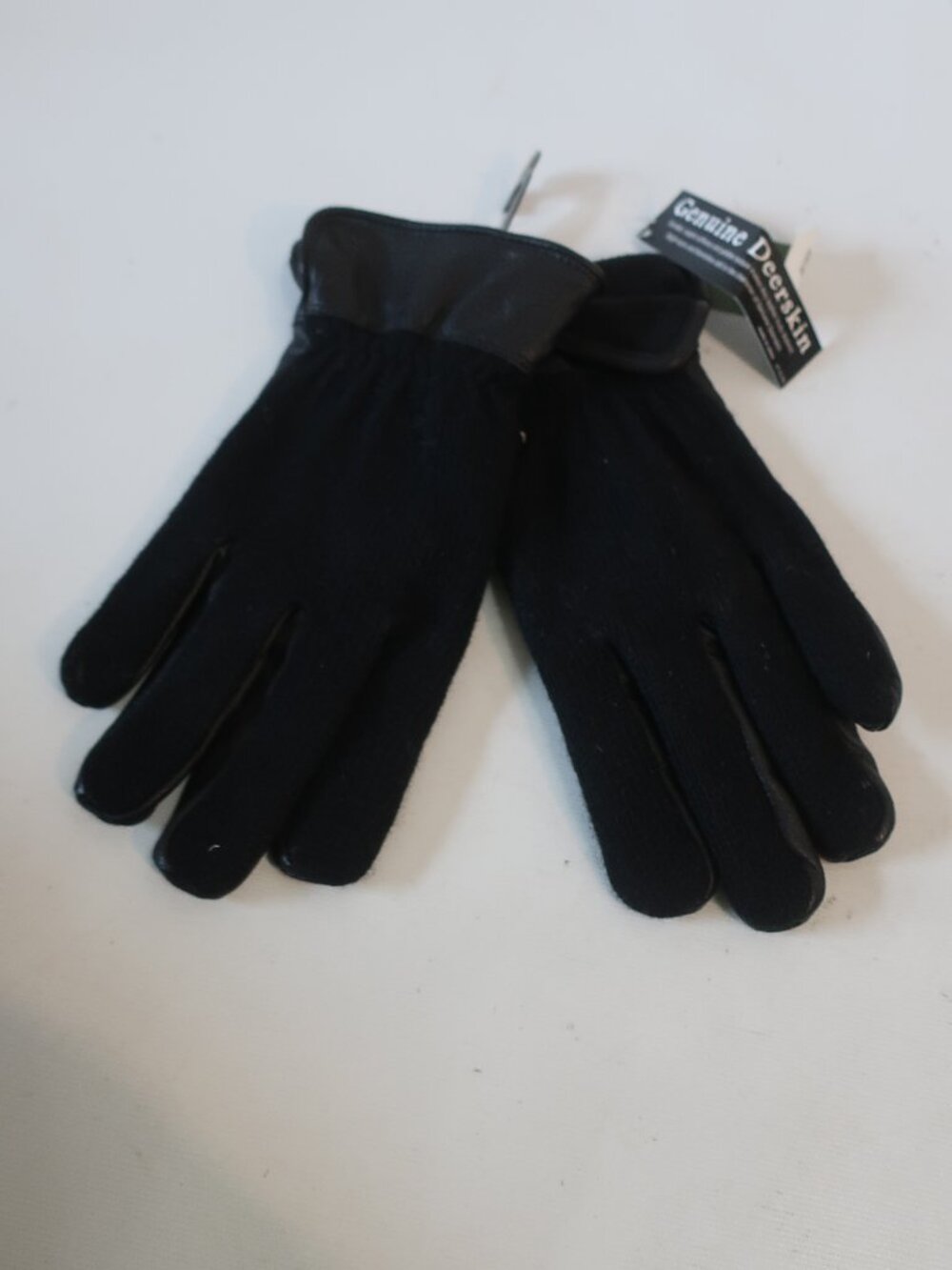 NWT Mens Orvis Black (Item-1) Mixed Media Knit Genuine Deerskin Leather Gloves M